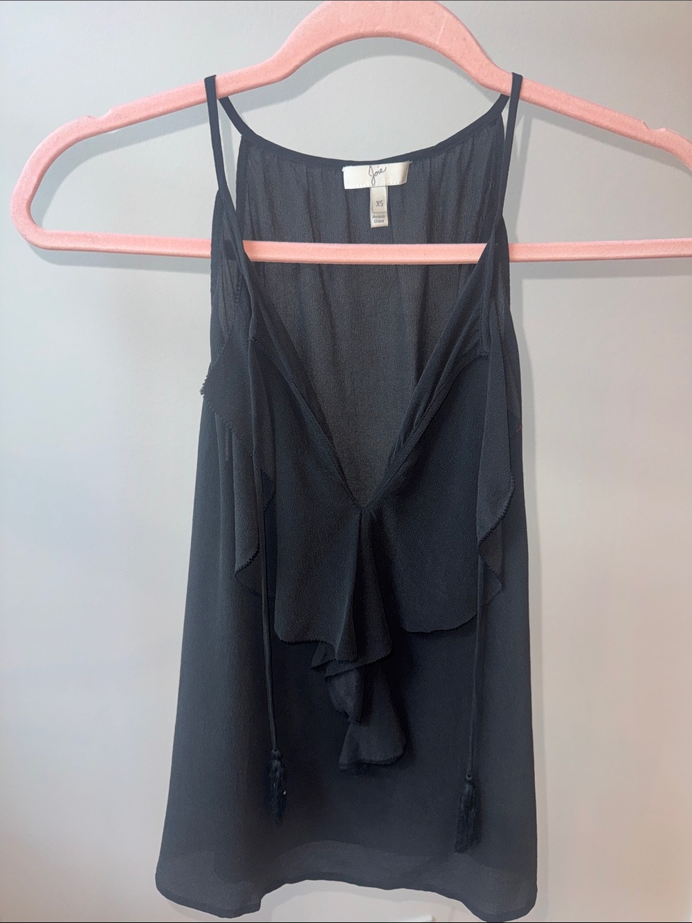 Joie Black Ruffled V-Neck Spaghetti Strap Camisole